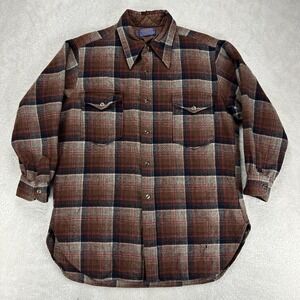 VTG Pendleton 1960 Virgin Wool Plaid Flannel Mens 16 1/2 Lots Of Holes "Photos"
